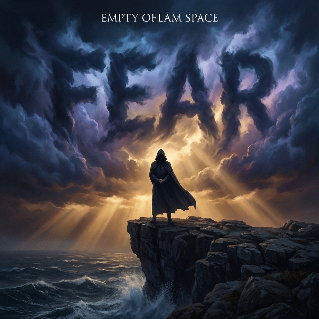 Figure facing fear at dawn