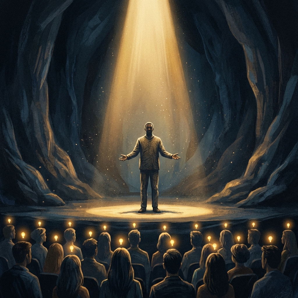 Speaker on stage with audience lights awakening